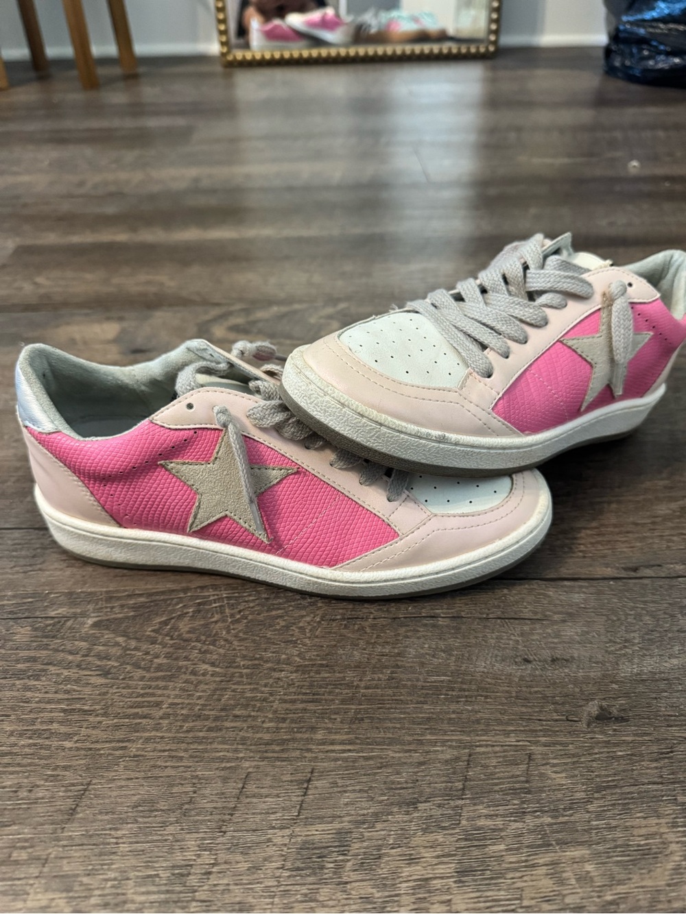 ShuShop Pink and Cream Star Accent Women Sneakers